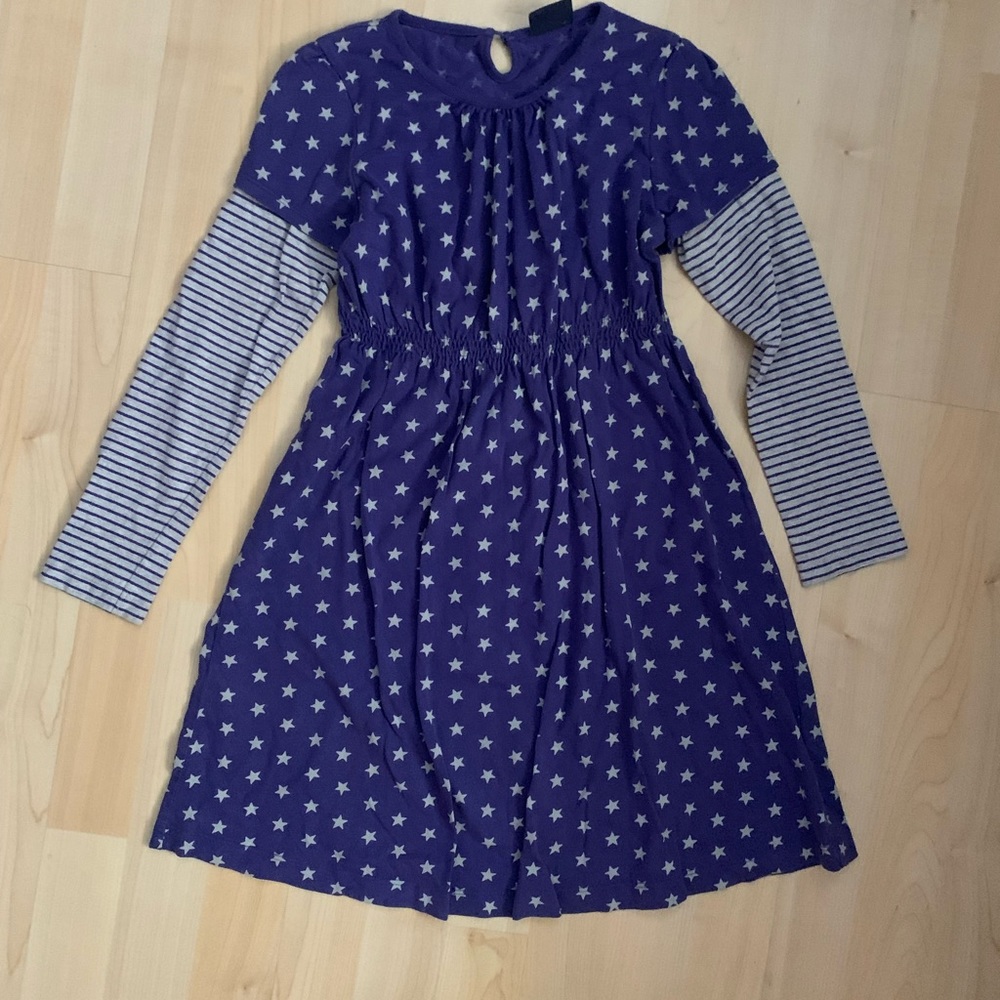 Mini Boden Cotton Blue Star Stripe Dress 9-10